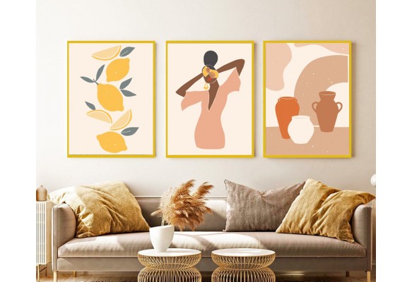 ÇERÇEVELİ ÜÇLÜ ABSTRACT TABLO SETİ